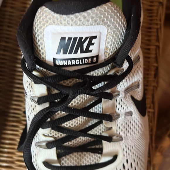 NIKE LUNARGLIDE 8 WHITE MESH ATHLETIC SHOES WITH INSIDES & STRINGS BLACK VGUC - Picture 5 of 12